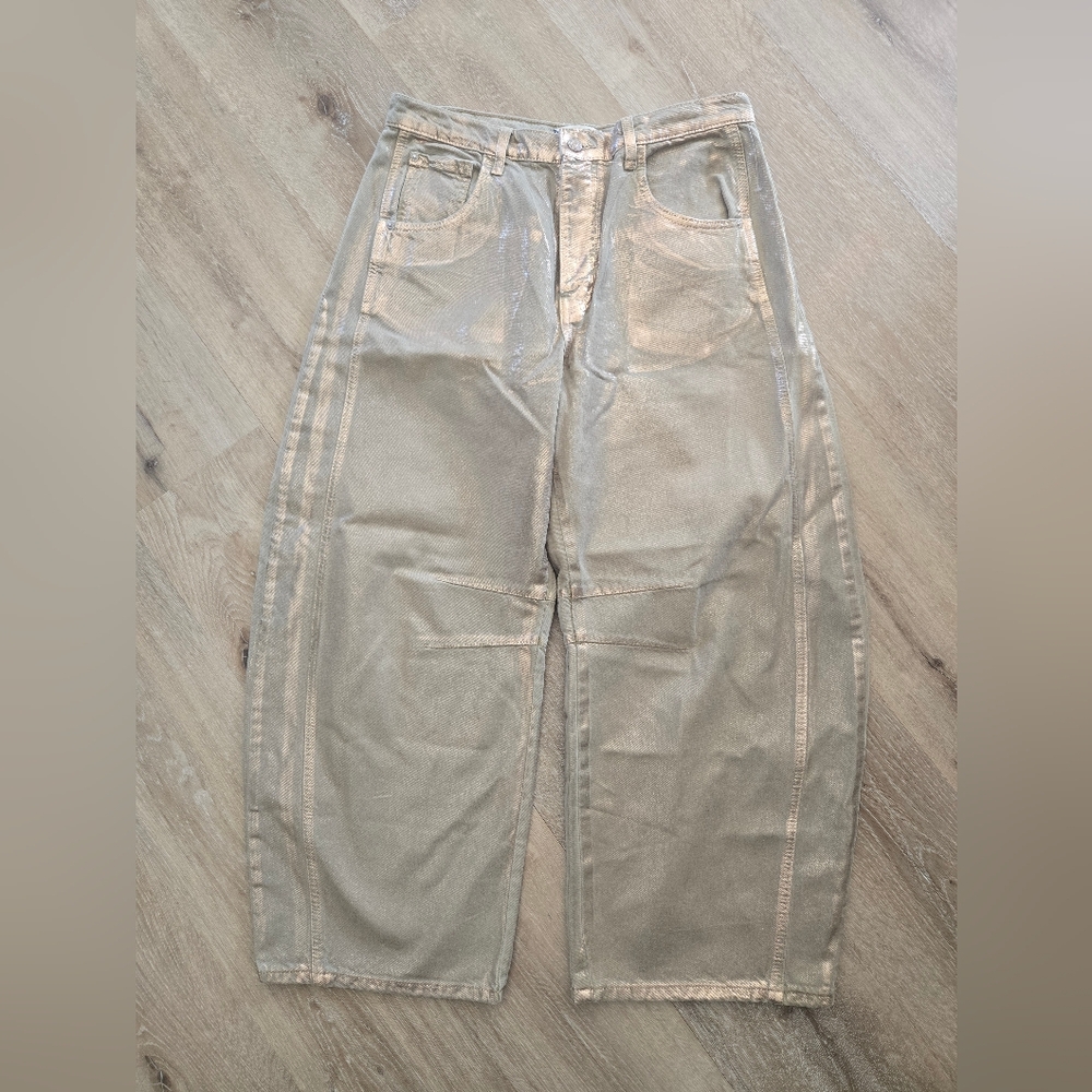 Free People Metallic Barrel Jeans